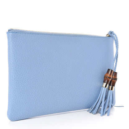 Gucci Calfskin Large Bamboo Clutch Mineral Blue 3 of 9