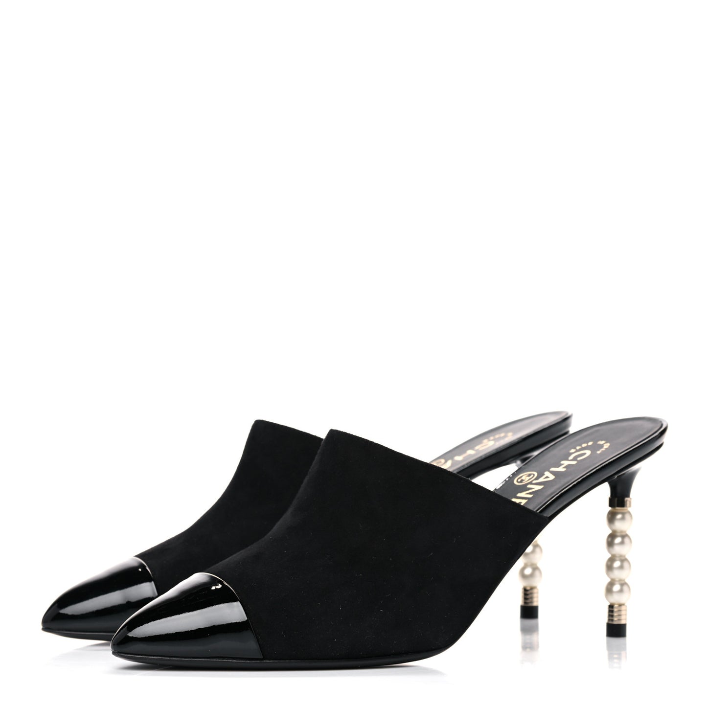 Suede Patent Calfskin Cap Toe Pearl Mule 38.5 Black