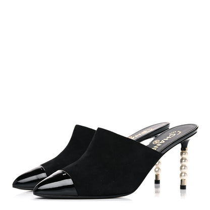 Chanel Suede Patent Calfskin Cap Toe Pearl Mule 38.5 Black 3 of 11
