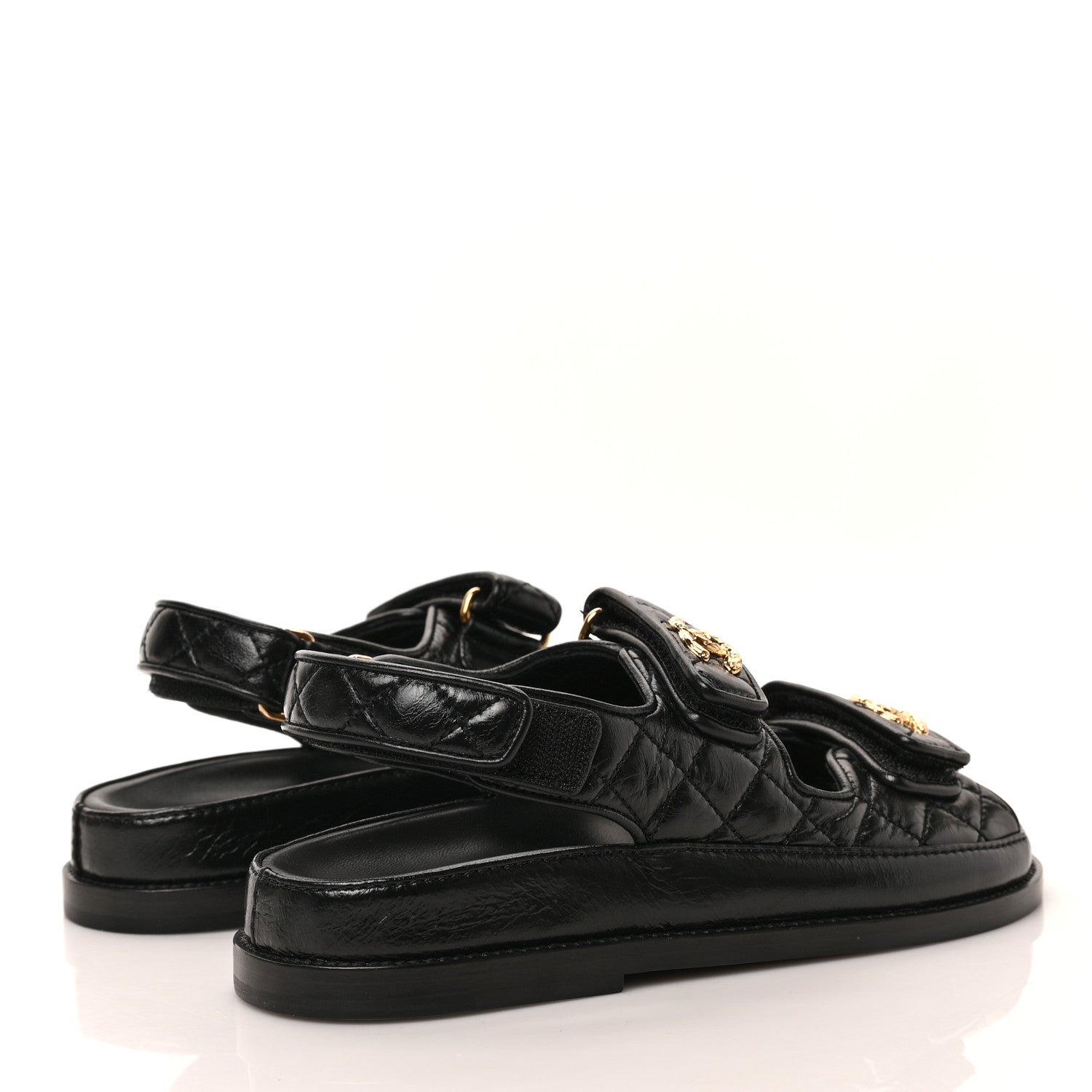 Chanel Crumpled Shiny Lambskin Velcro Dad Sandals 36 Black 4 of 8