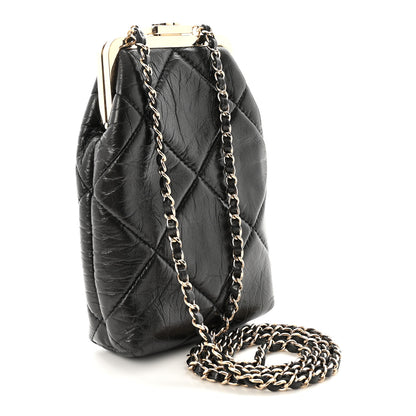Chanel Shiny Aged Lambskin Quilted Kiss Lock Clutch With Chain Black 3 of 10