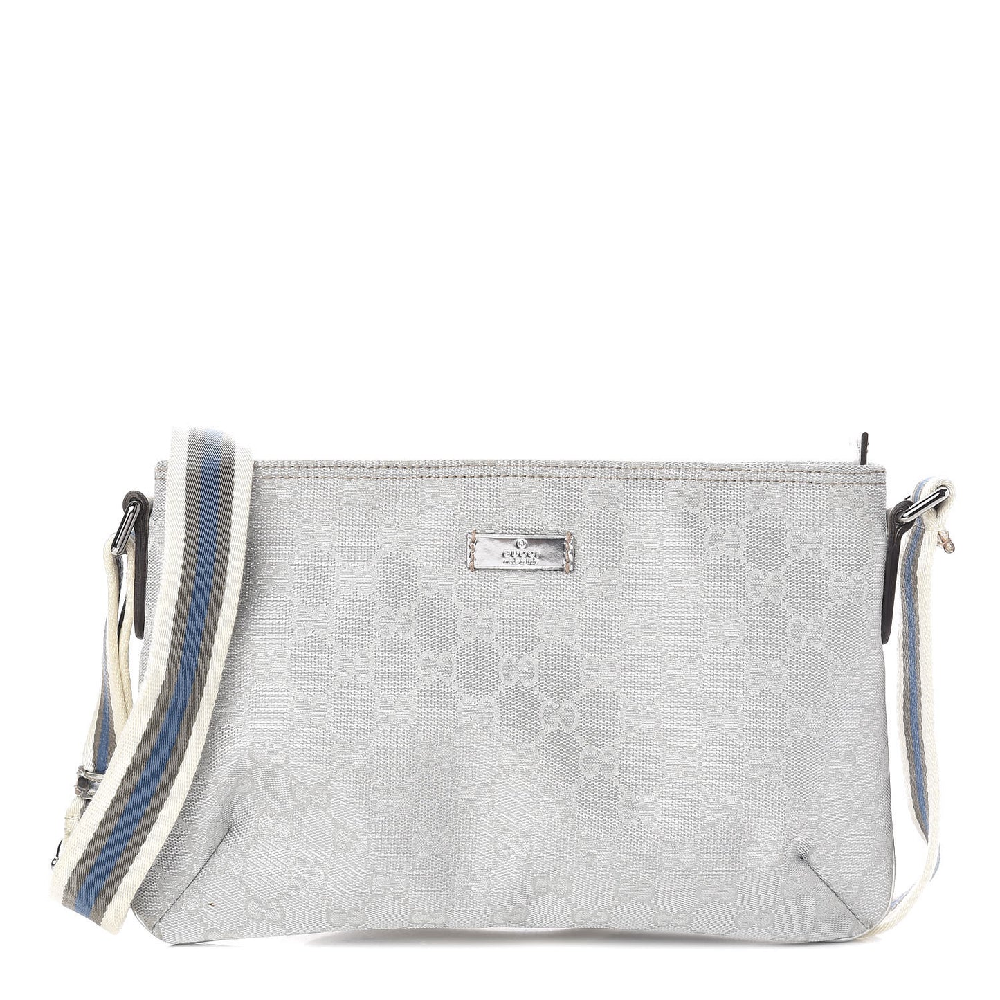 Metallic Monogram Web Small Flat Messenger Crossbody Silver