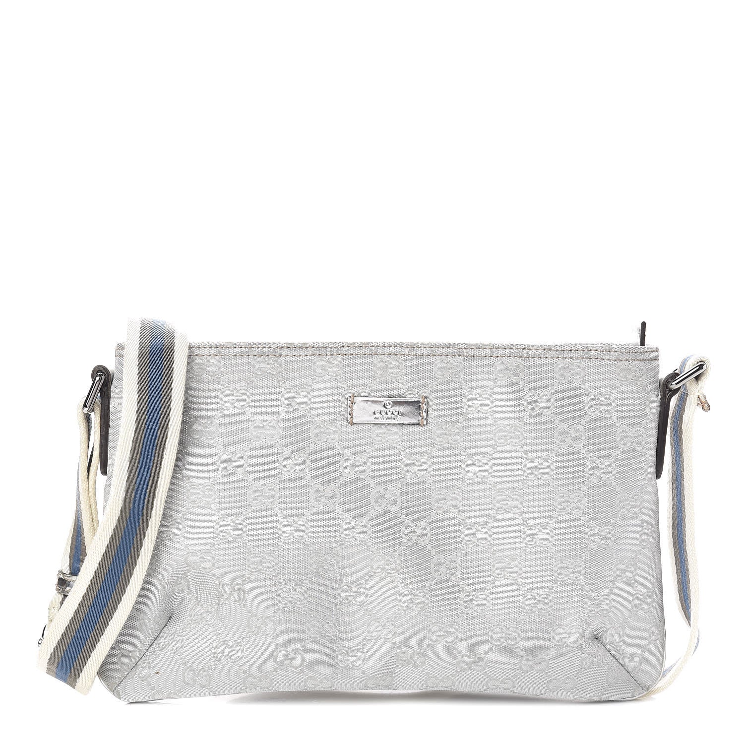 Gucci Metallic Monogram Web Small Flat Messenger Crossbody Silver 1 of 11