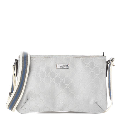 Gucci Metallic Monogram Web Small Flat Messenger Crossbody Silver 1 of 11