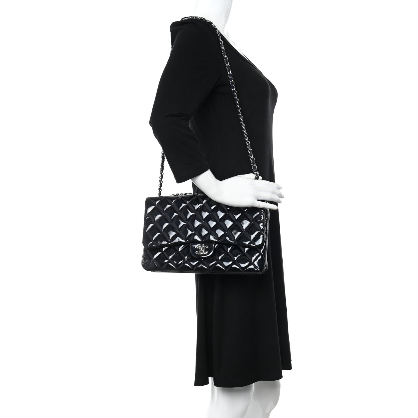 Patent Quilted 3 Jumbo Flap Navy