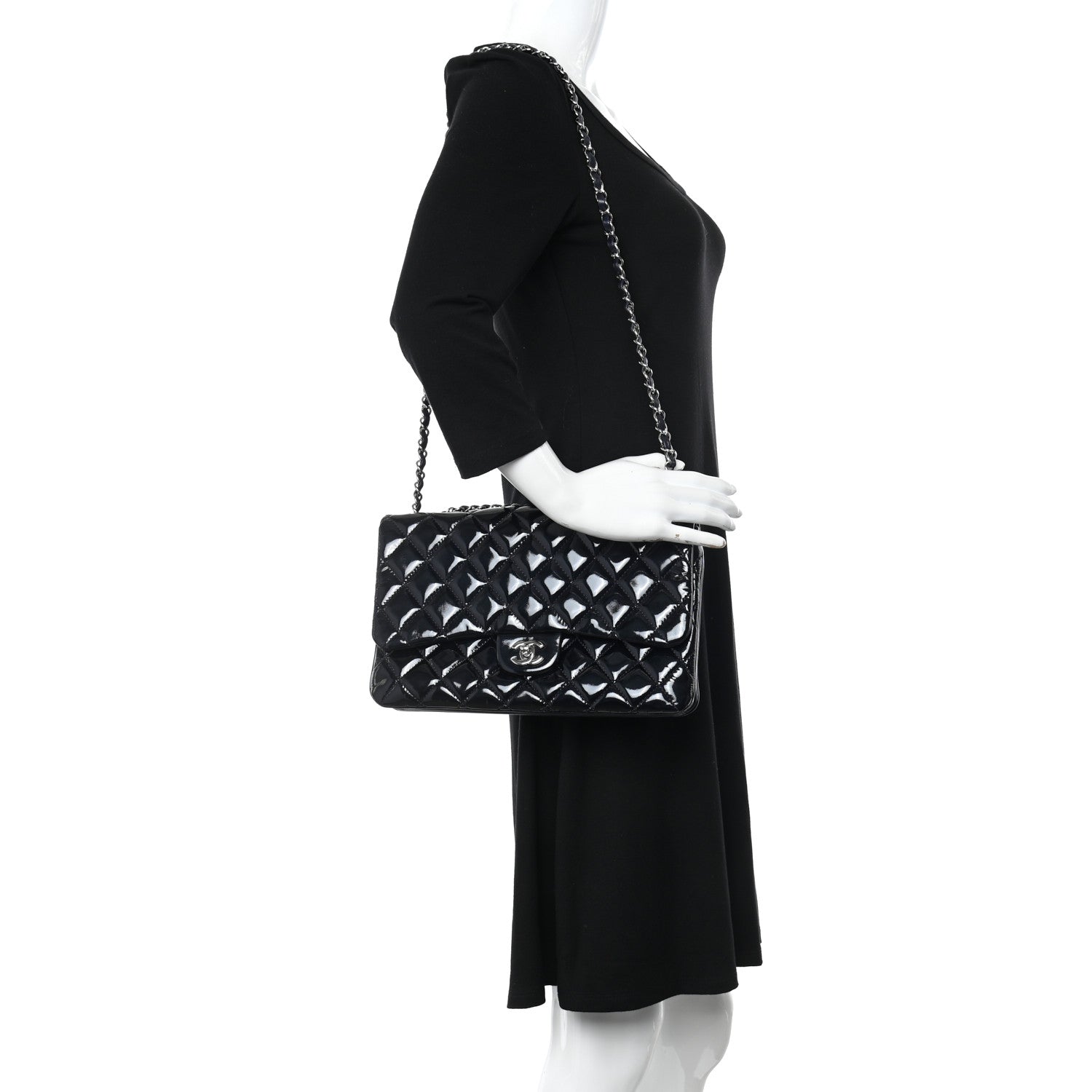 Chanel Patent Quilted 3 Jumbo Flap Navy 2 of 13