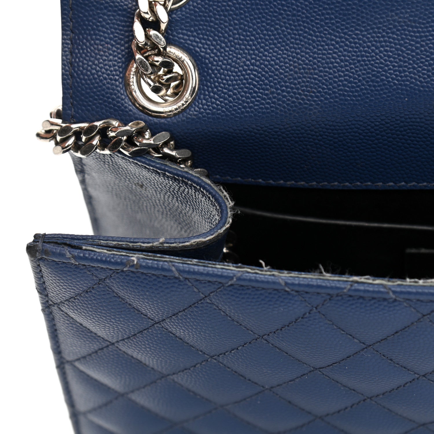 Saint Laurent Grain De Poudre Textured Mixed Matelasse Triquilt Medium Monogram Satchel Denim 13 of 20