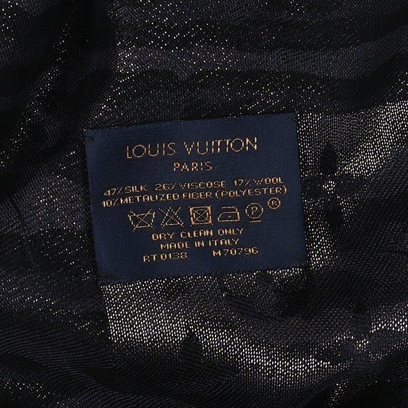 Silk Wool Monogram Leogram Shine Shawl Black