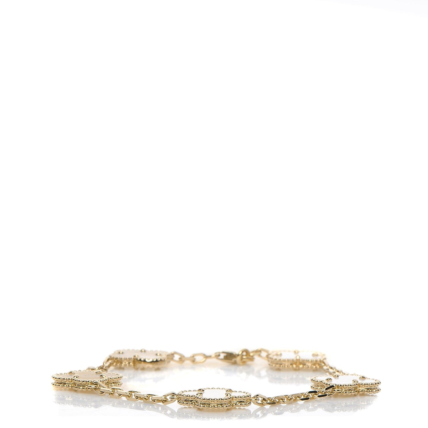 18K Yellow Gold Mother of Pearl 5 Motifs Vintage Alhambra Bracelet