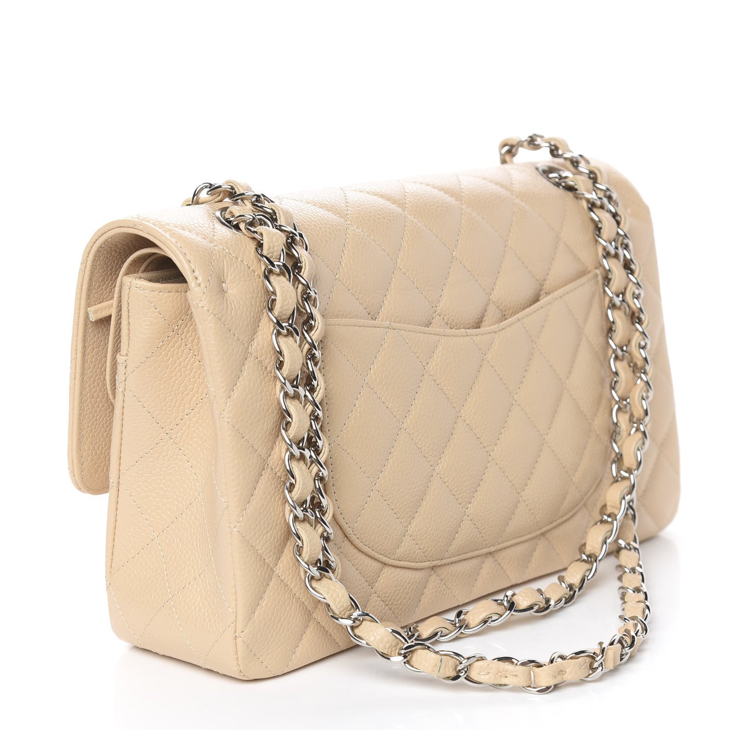 Caviar Quilted Medium Double Flap Beige Clair
