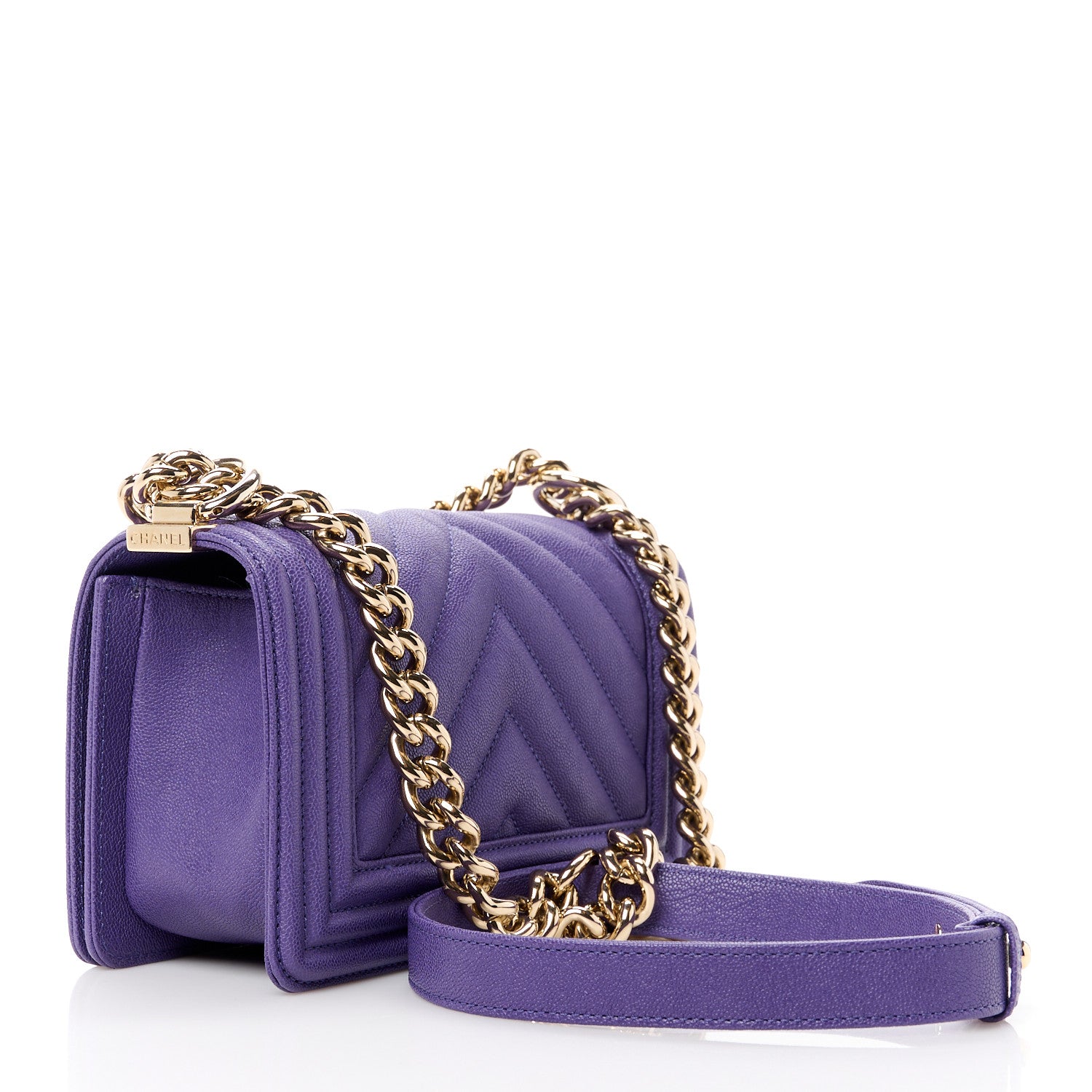 Chanel Caviar Chevron Quilted Small Boy Flap Purple 3 of 11