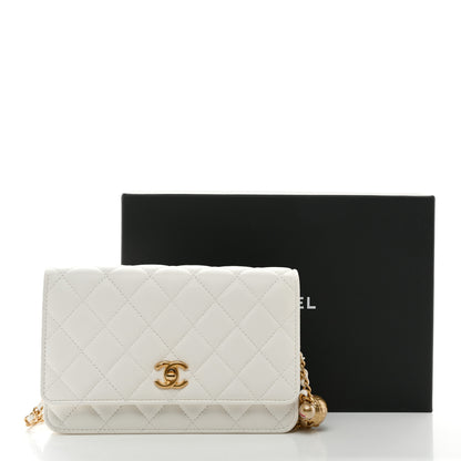 Chanel Lambskin Quilted CC Pearl Crush Wallet on Chain WOC White 12 of 12
