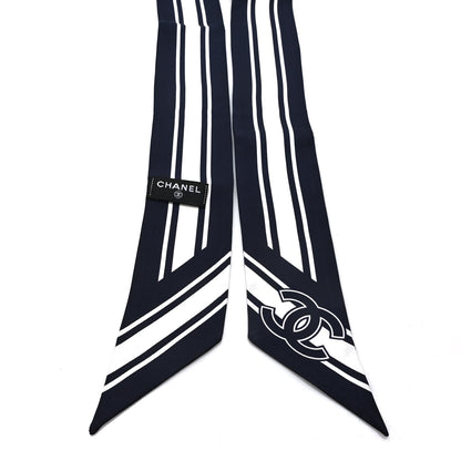 Chanel Silk CC Slim Bandeau Scarf Black White 2 of 3