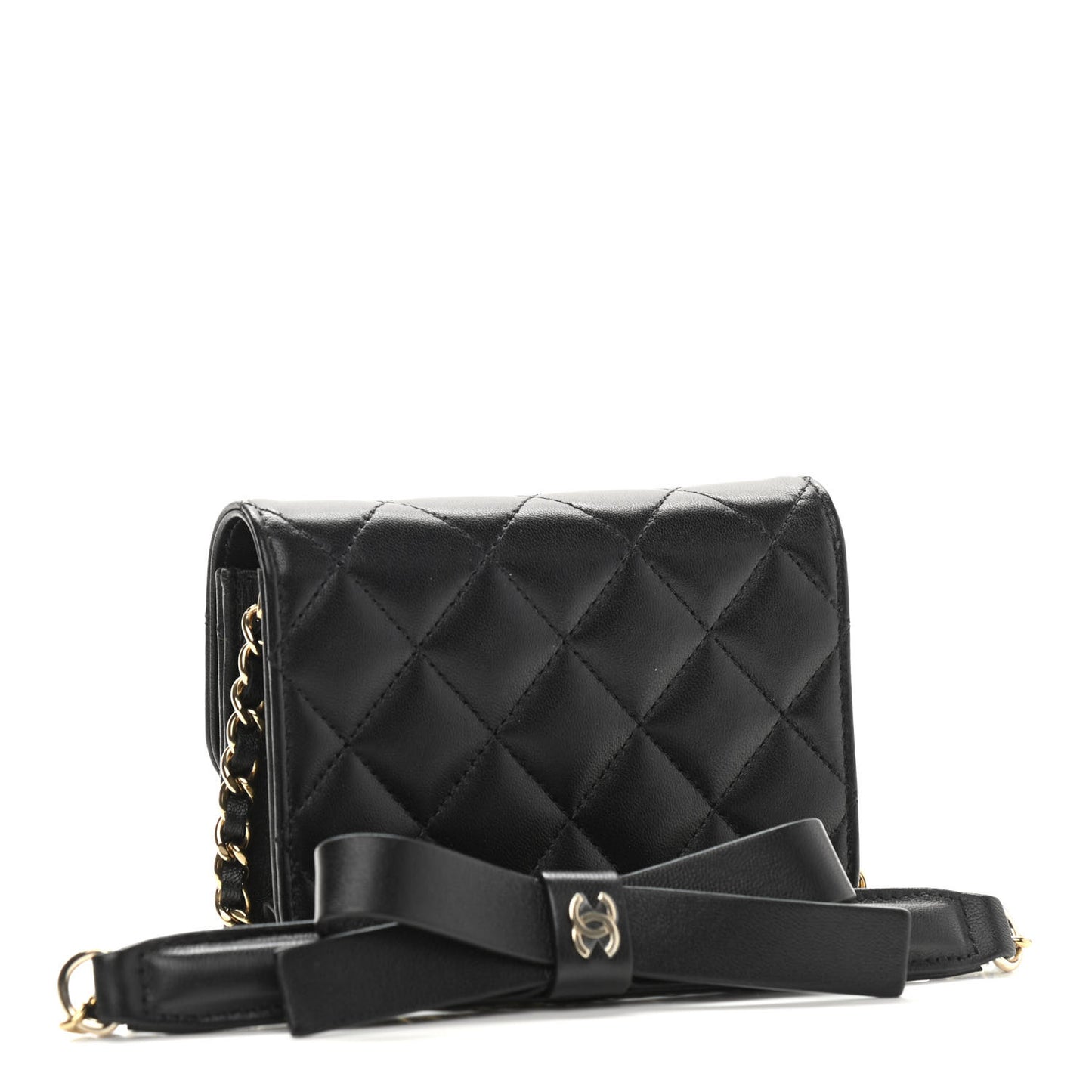 Lambskin Quilted Mini Coco Bow Clutch With Chain Black