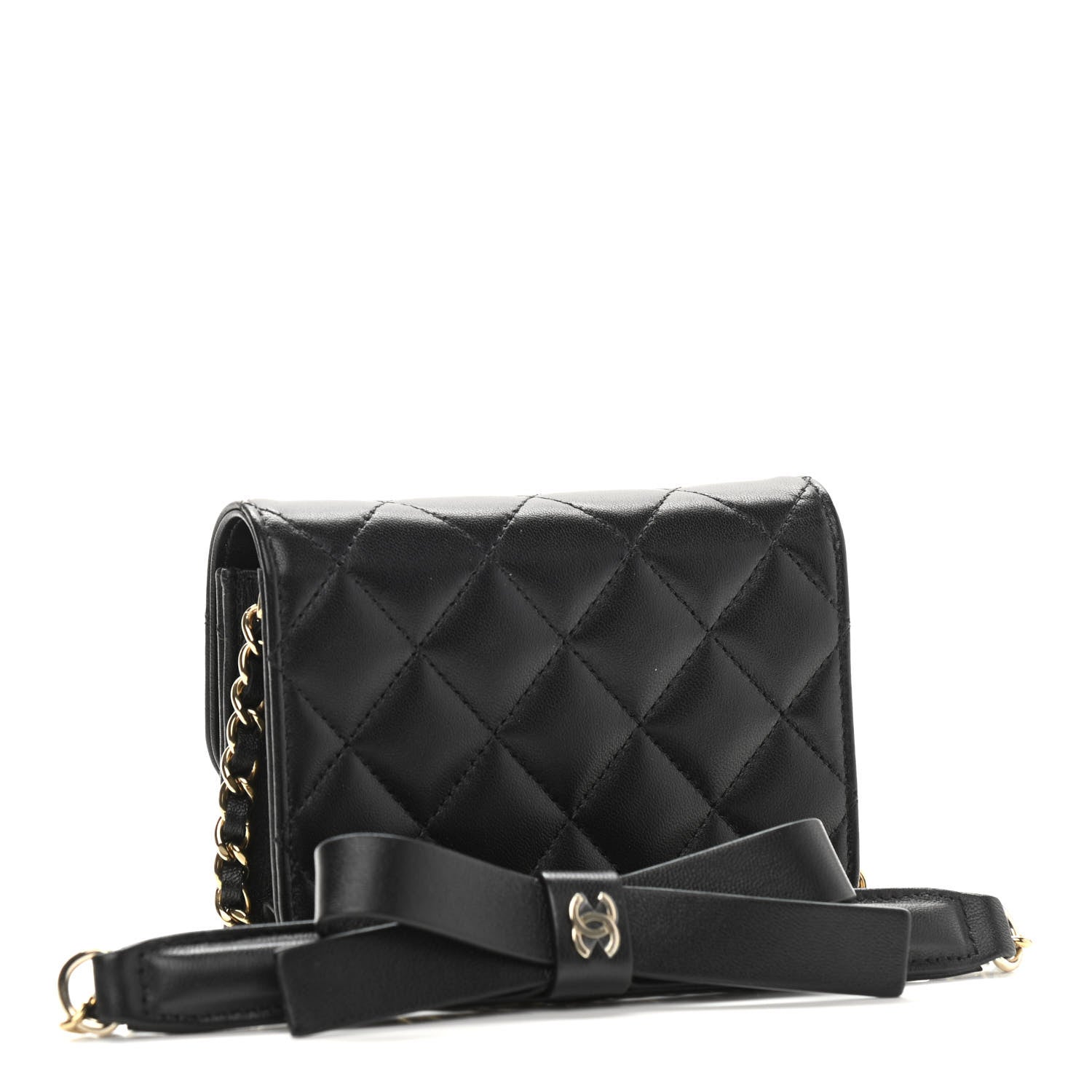 Chanel Lambskin Quilted Mini Coco Bow Clutch With Chain Black 3 of 12