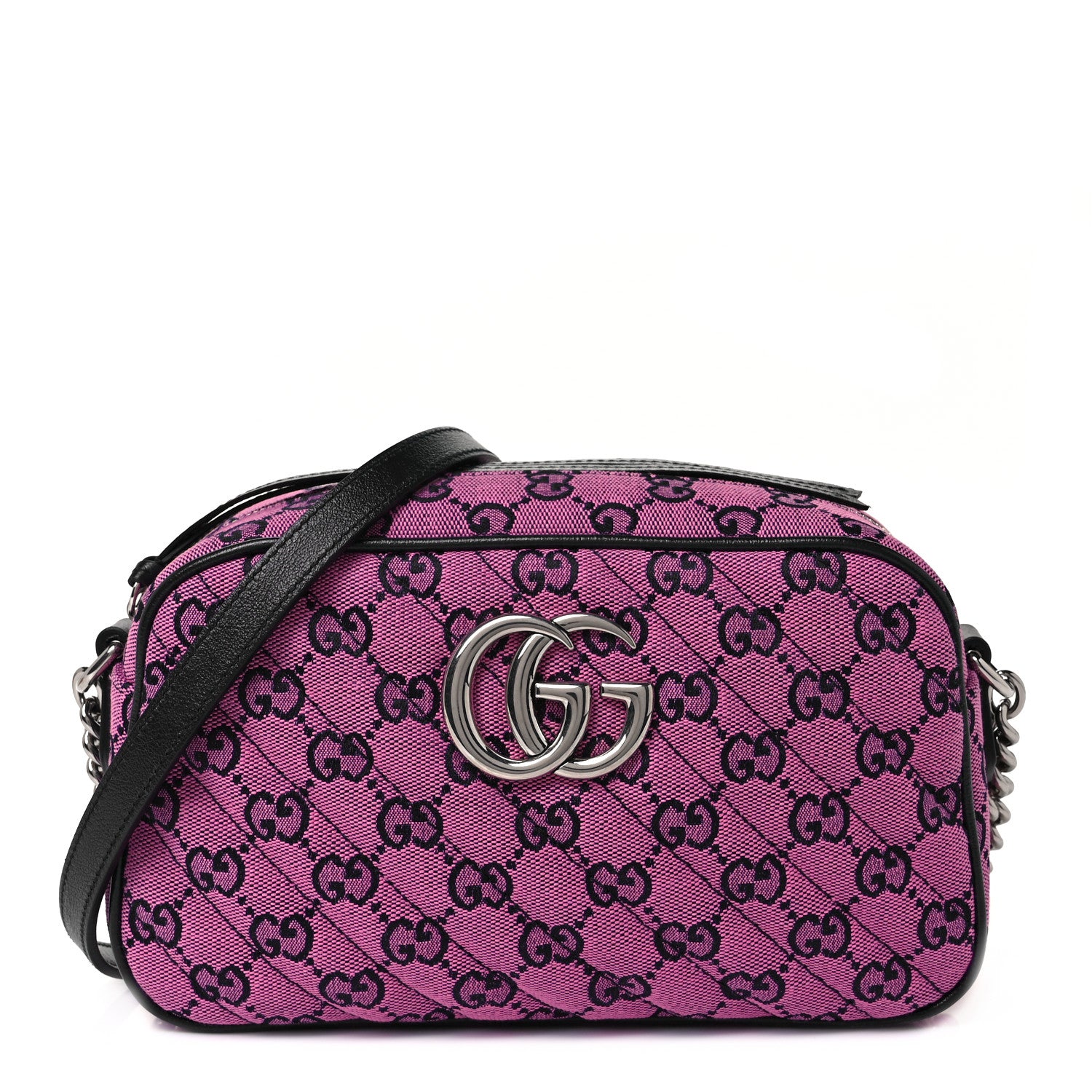 Gucci Monogram Multicolor Matelasse Diagonal Small GG Marmont Chain Shoulder Bag Pink Blue 1 of 8