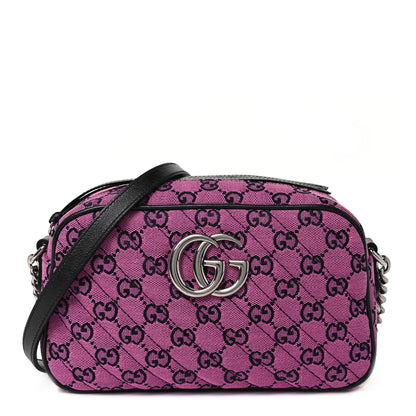 Gucci Monogram Multicolor Matelasse Diagonal Small GG Marmont Chain Shoulder Bag Pink Blue 1 of 8
