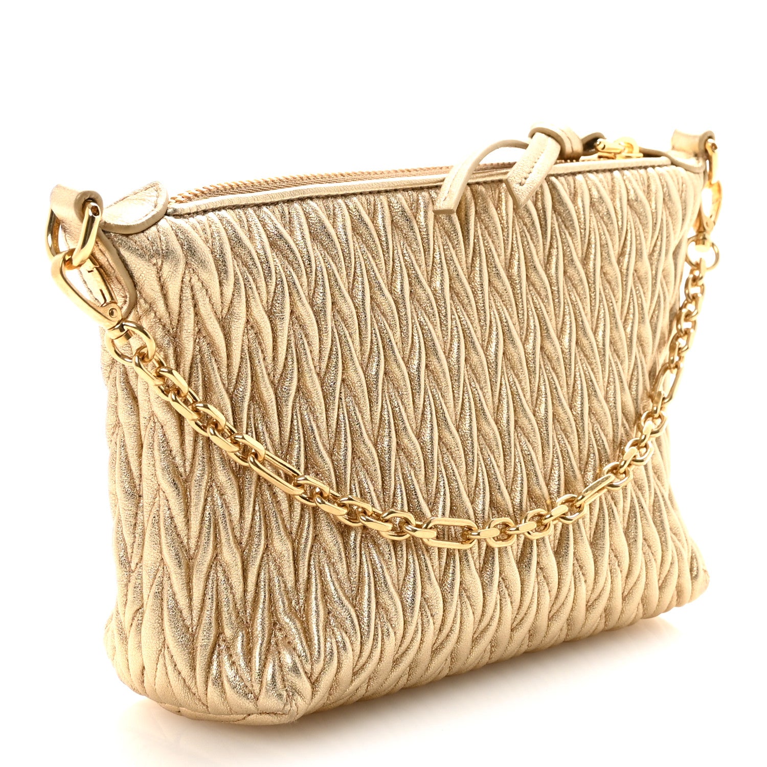 Miu Miu Metallic Nappa Matelasse Chain Shoulder Bag Platino