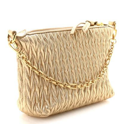 Miu Miu Metallic Nappa Matelasse Chain Shoulder Bag Platino 3 of 9