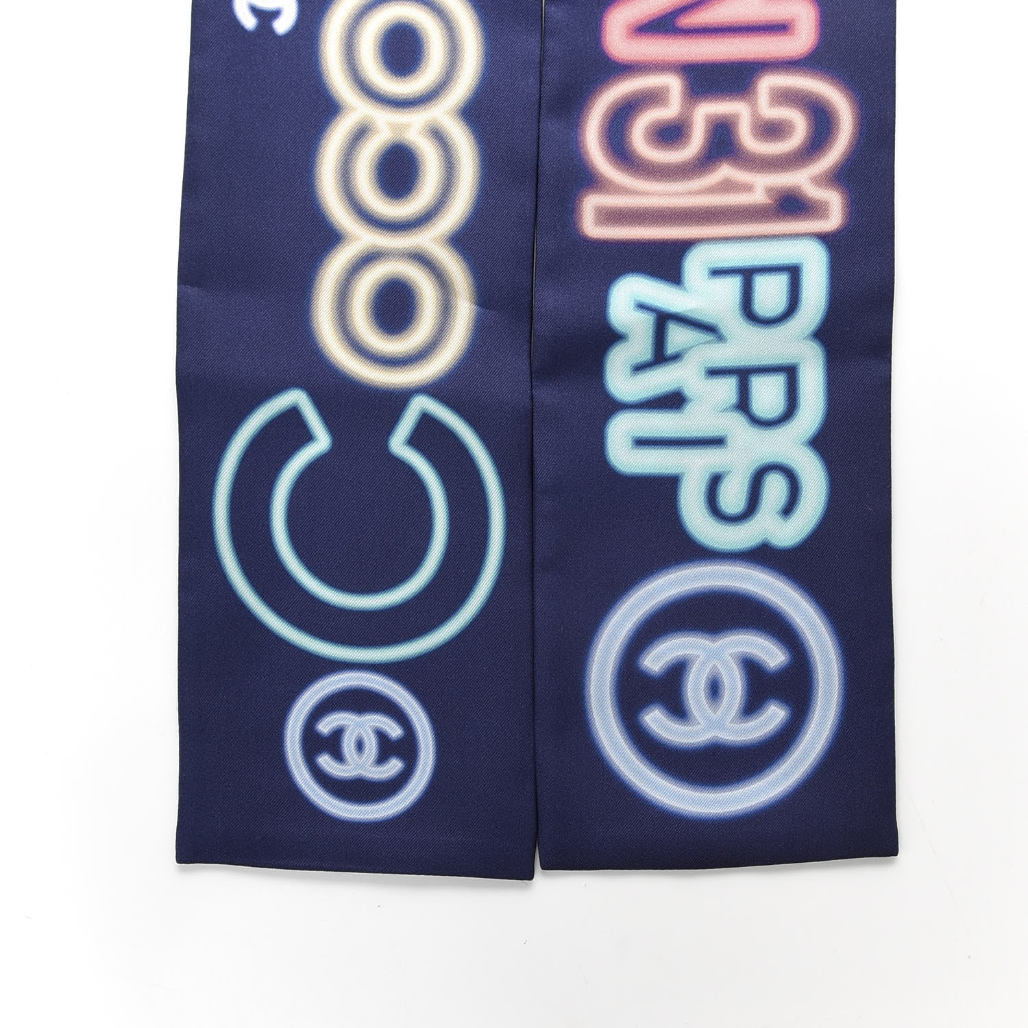 Chanel Silk CC Slim Bandeau Scarf Navy Blue Multicolor 2 of 3