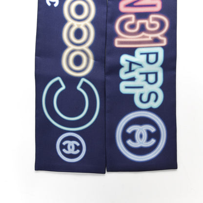 Chanel Silk CC Slim Bandeau Scarf Navy Blue Multicolor 2 of 3