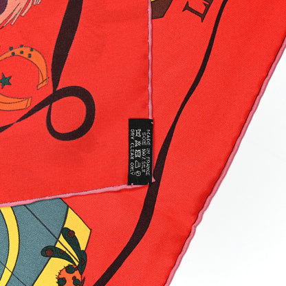 Hermes Silk Le Bal Masque Scarf 70 Rouge Vif Vieux Rose Jaune 5 of 5