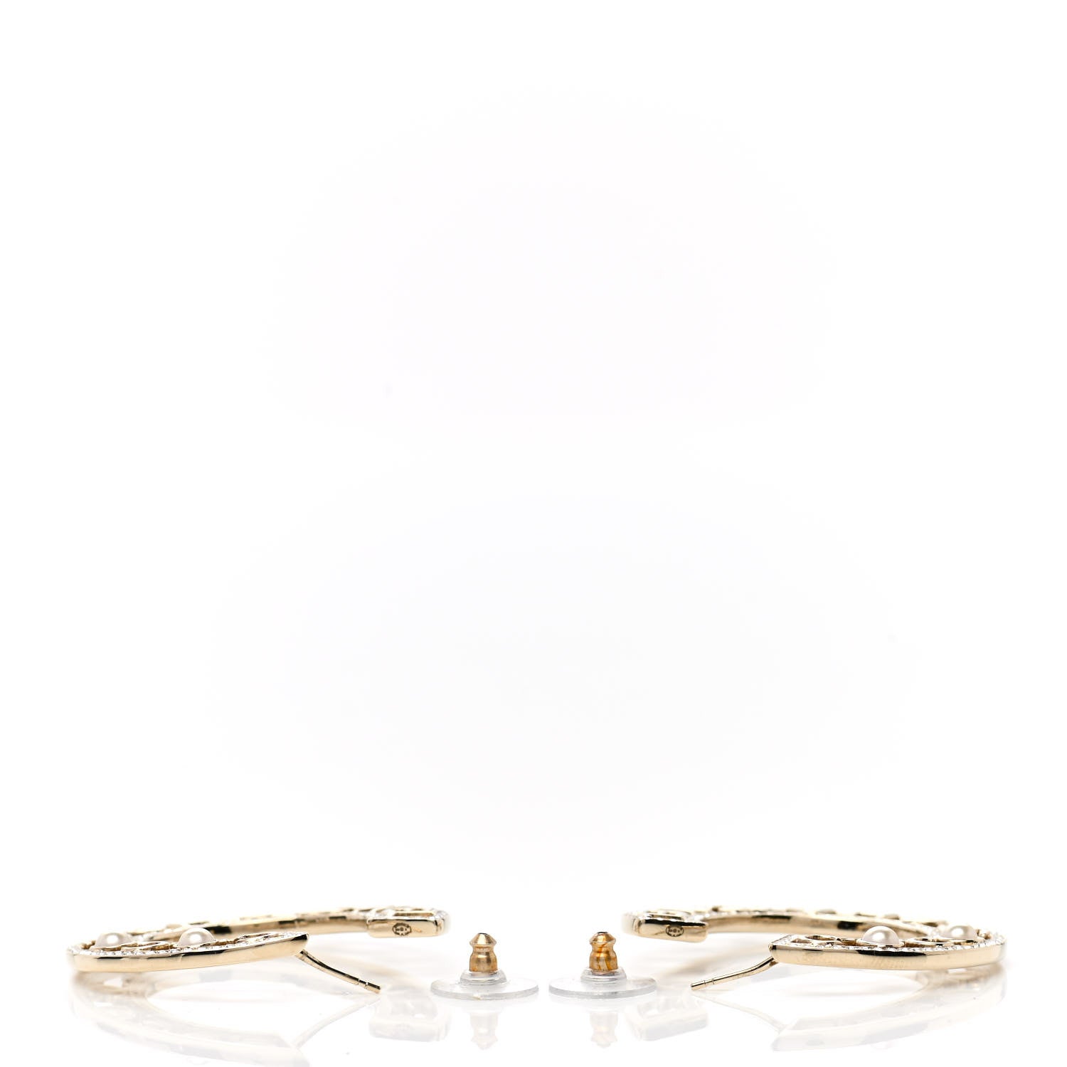 Chanel Crystal Pearl Bow-tiful CC Hoop Earrings Gold 3 of 5