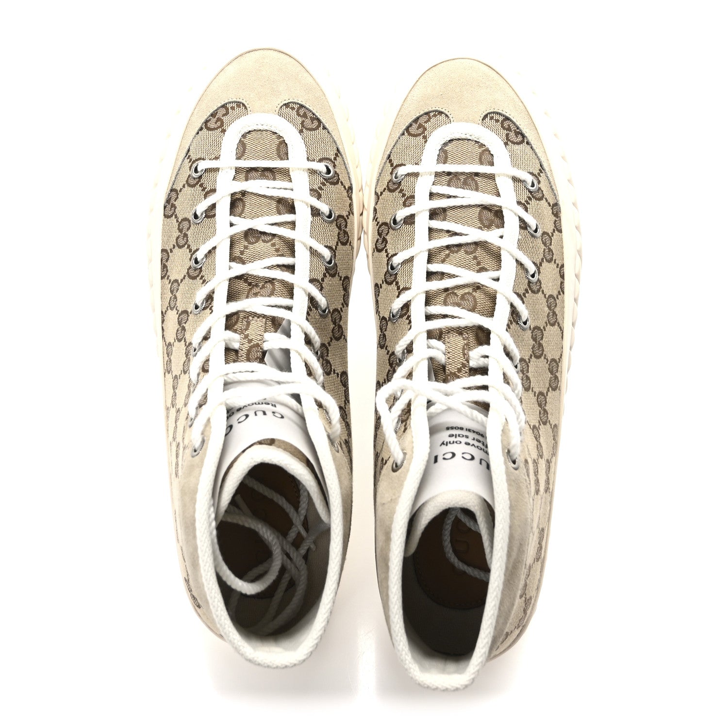 Gucci Monogram Suede Mens Tortuga High Top Sneakers 10.5 Beige Ebony Oatmeal Mystic White 2 of 9