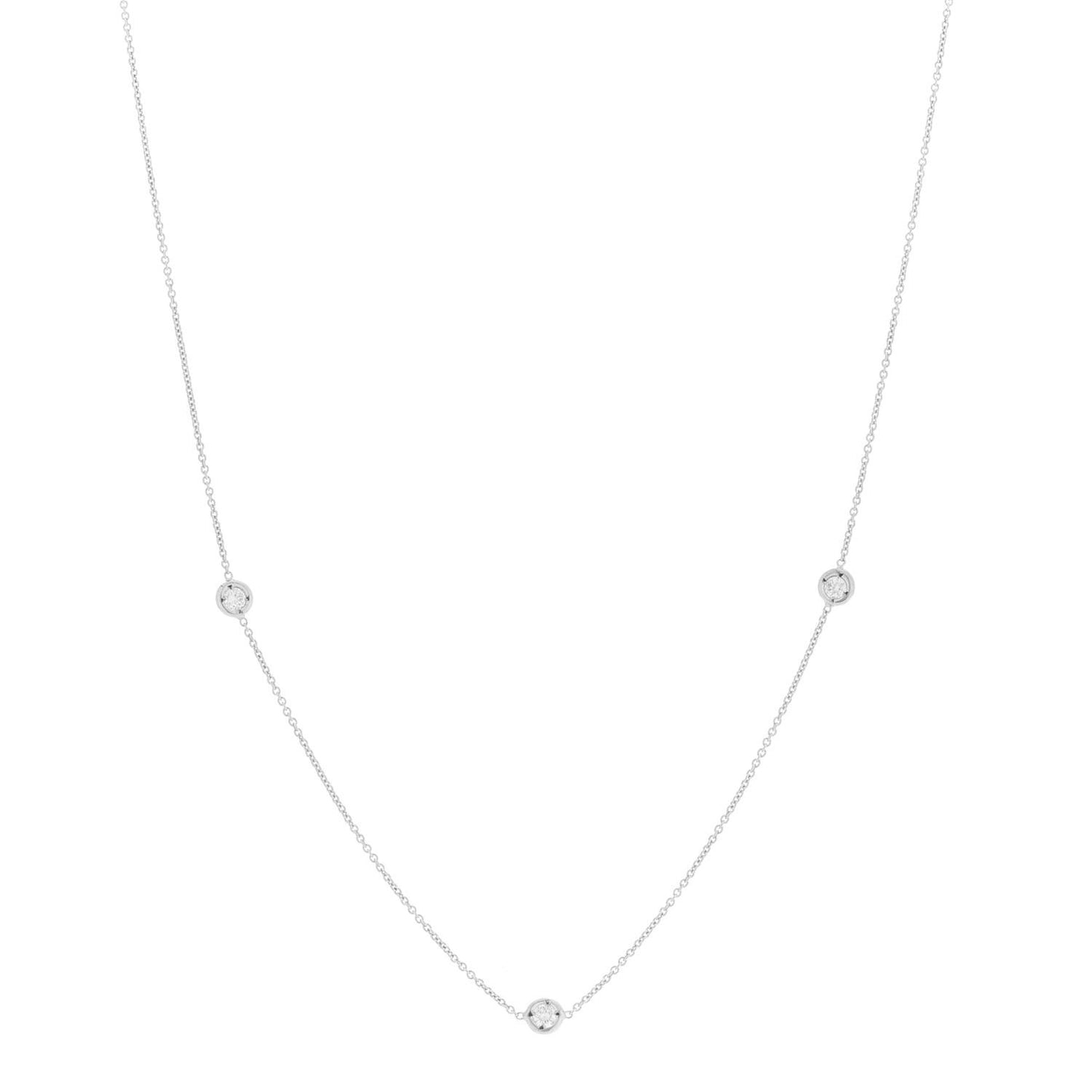 18K White Gold Diamond .15ctw Diamonds by the Inch Three Station Necklace