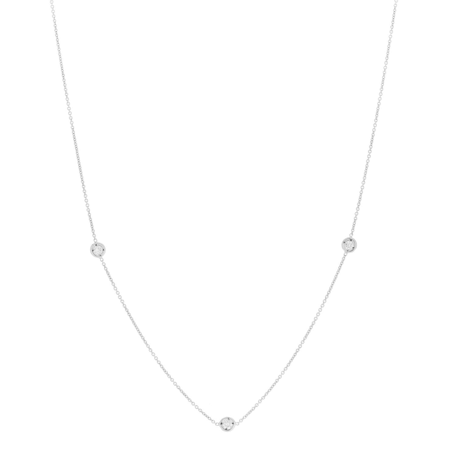 Roberto Coin 18K White Gold Diamond .15ctw Diamonds by the Inch Three Station Necklace 1 of 6