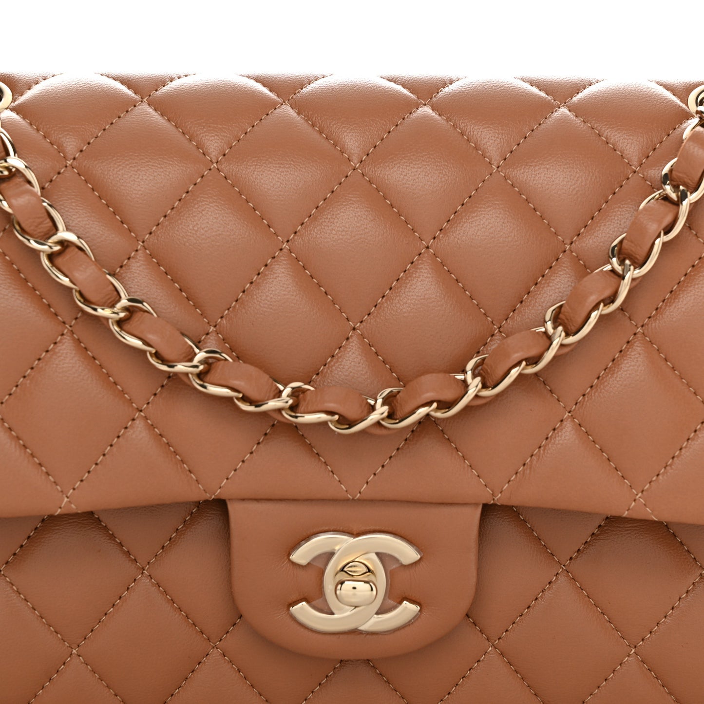 Lambskin Quilted Medium Double Flap Brown