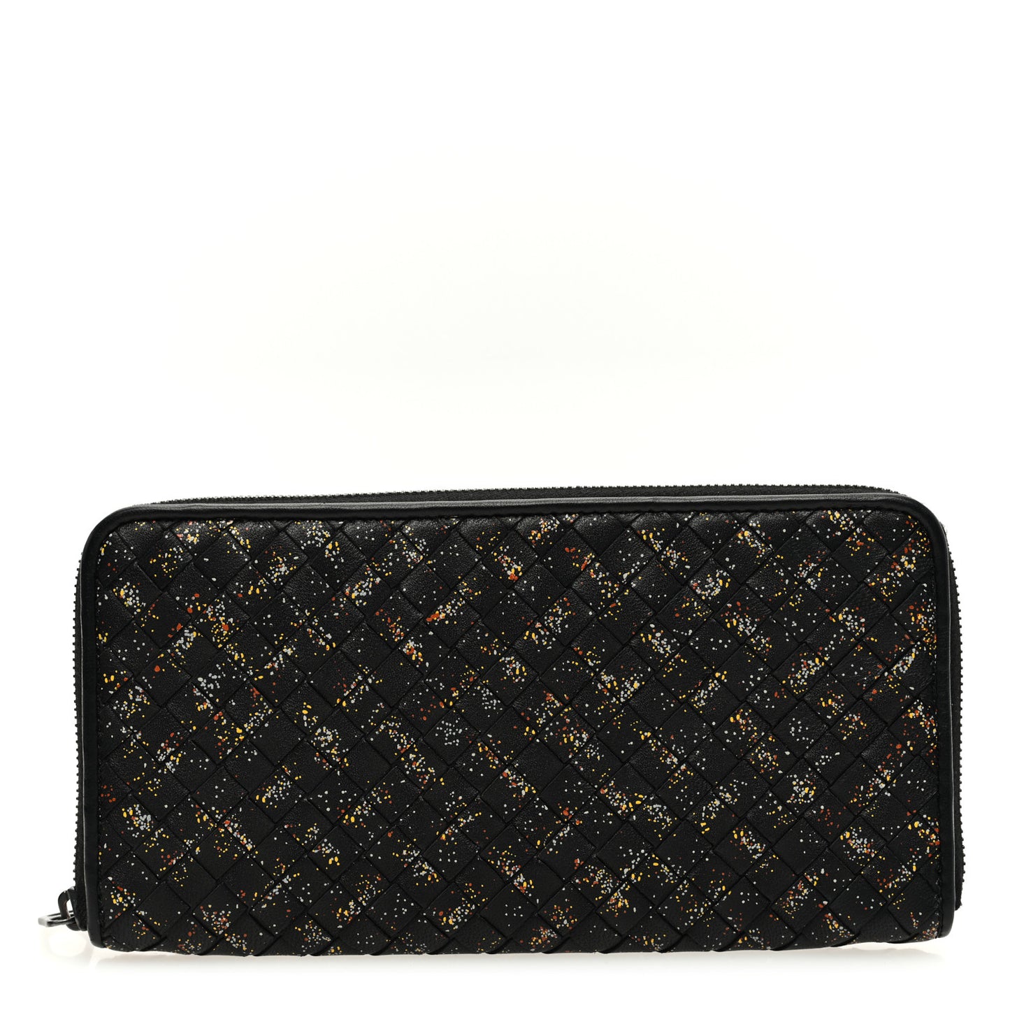 Nappa Intrecciato Paint Splatter Print Zip Around Wallet Black