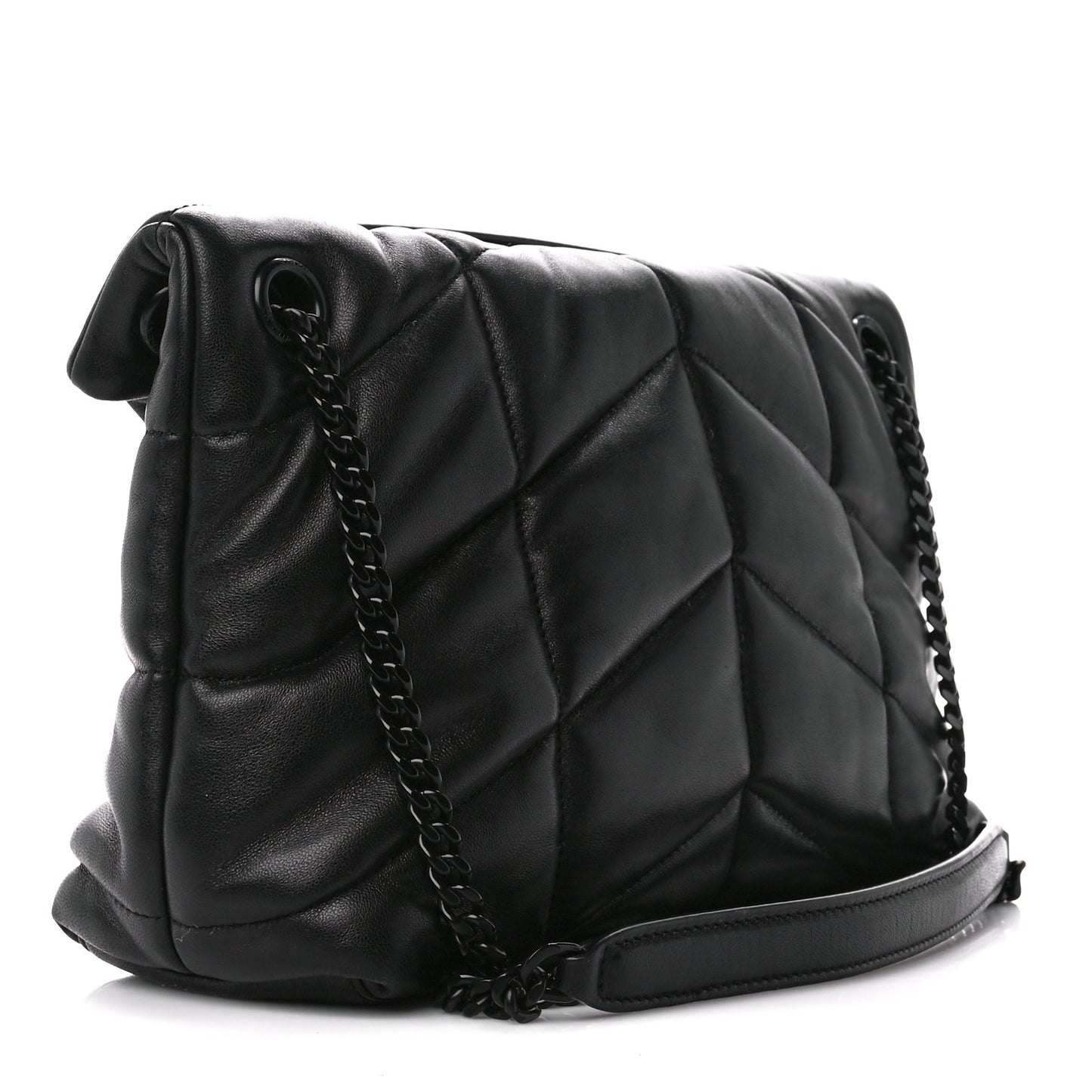 Lambskin Quilted Monogram Monochrome Small Loulou Puffer Chain Satchel Black