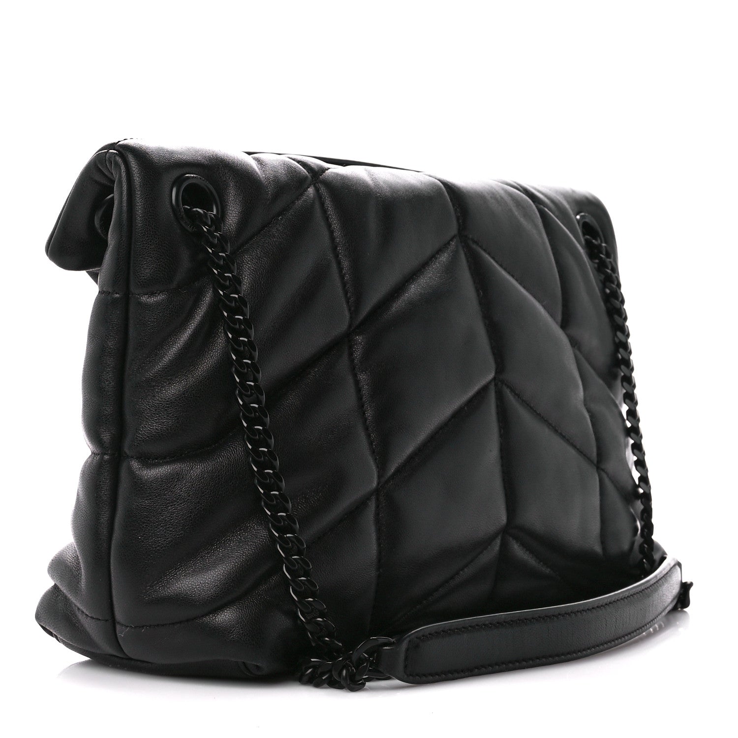 Saint Laurent Lambskin Quilted Monogram Monochrome Small Loulou Puffer Chain Satchel Black 3 of 11