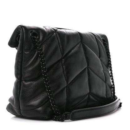 Saint Laurent Lambskin Quilted Monogram Monochrome Small Loulou Puffer Chain Satchel Black 3 of 11