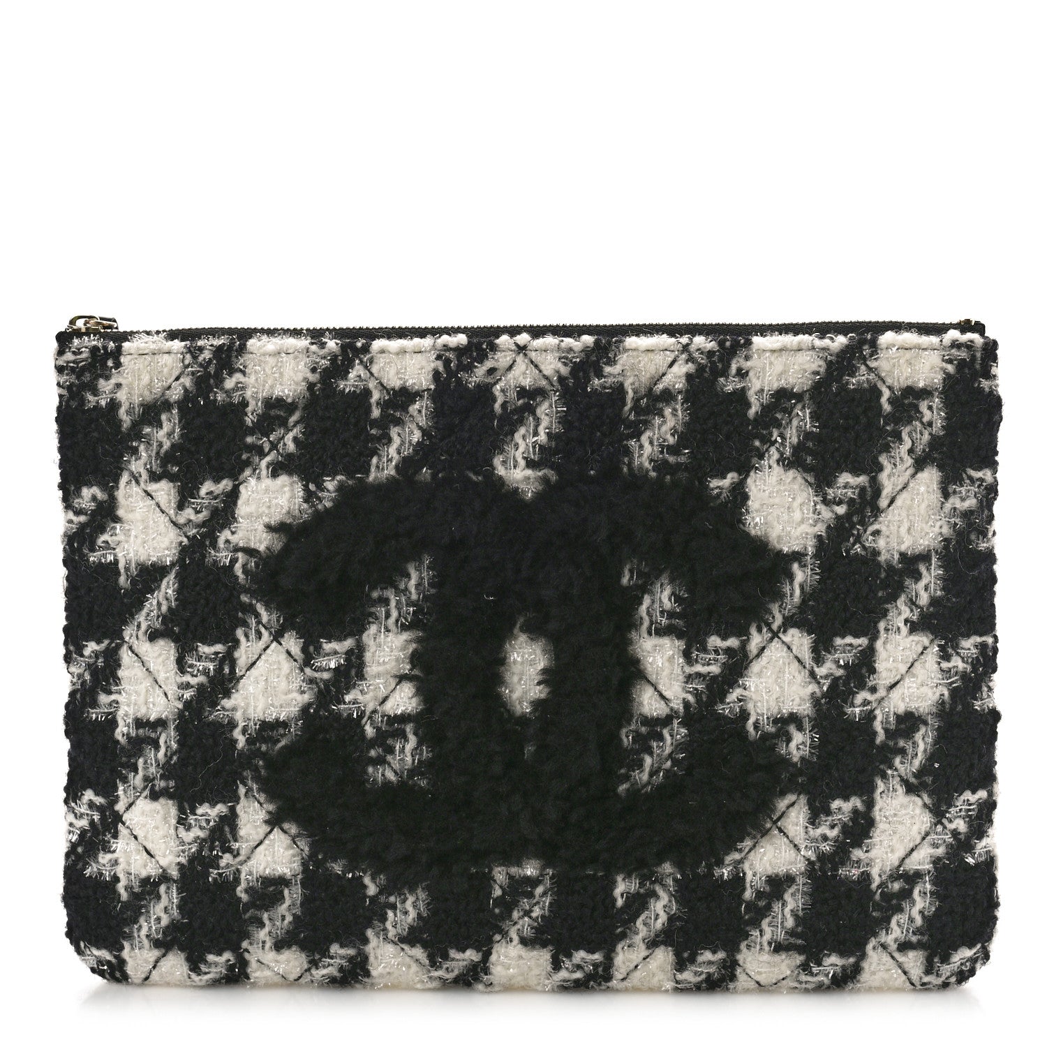 Chanel Tweed Shearling Quilted Chanel Cosmetic Pouch White Black 1 of 8