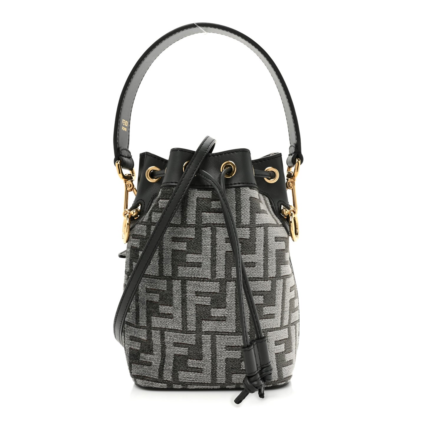 Chenille Vitello King FF Mini Mon Tresor Bucket Bag Antracite Asfalto