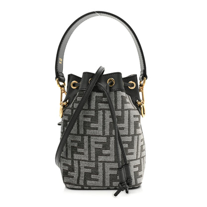 Fendi Chenille Vitello King FF Mini Mon Tresor Bucket Bag Antracite Asfalto 1 of 9