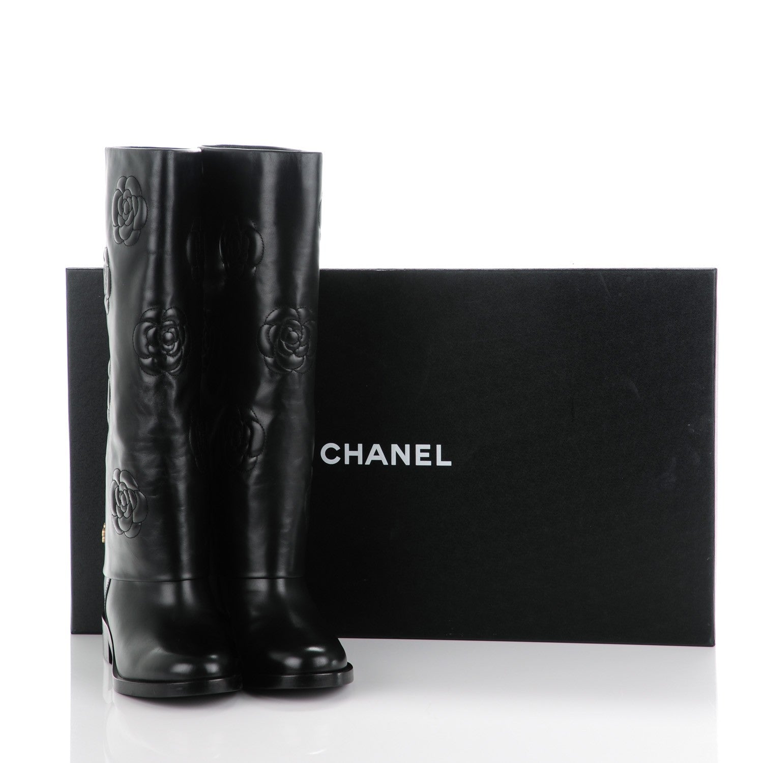 Chanel Calfskin Camellia High Boots 41.5 Black 9 of 9