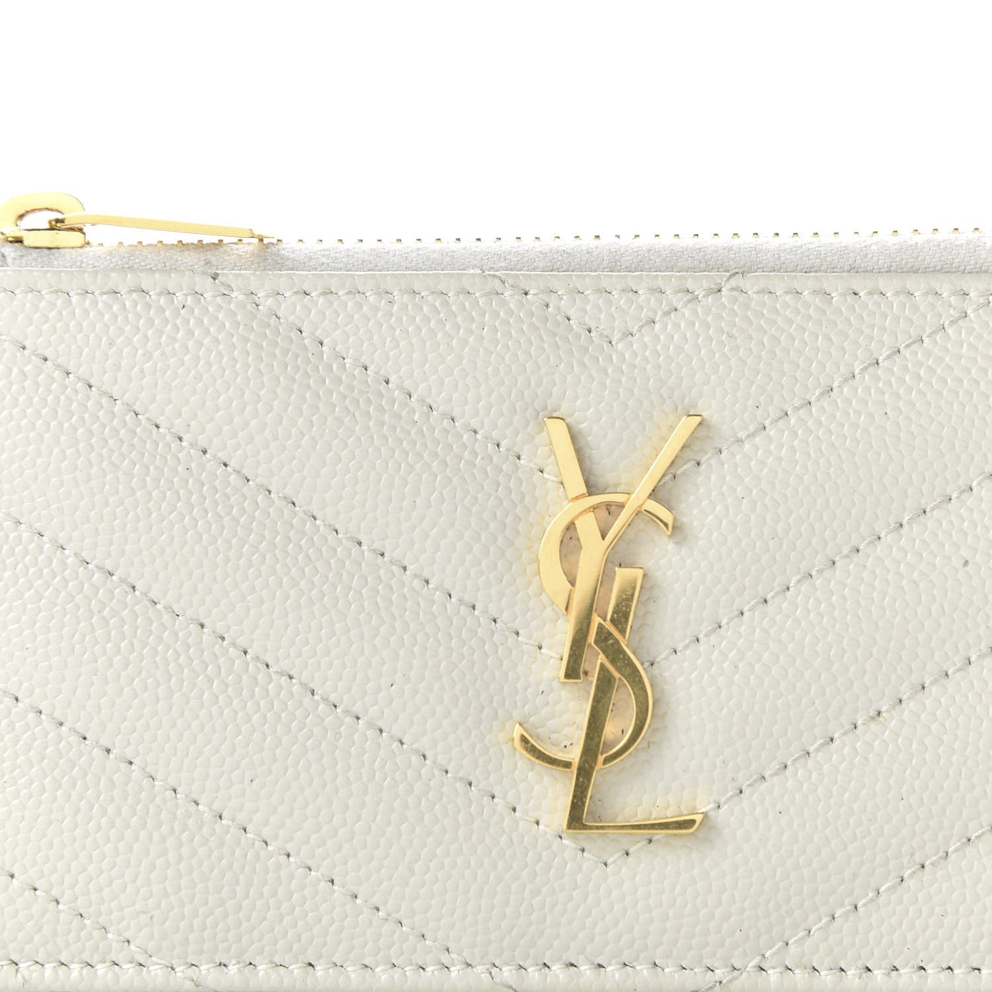 Grain De Poudre Matelasse Chevron Monogram Fragments Zippered Card Case White