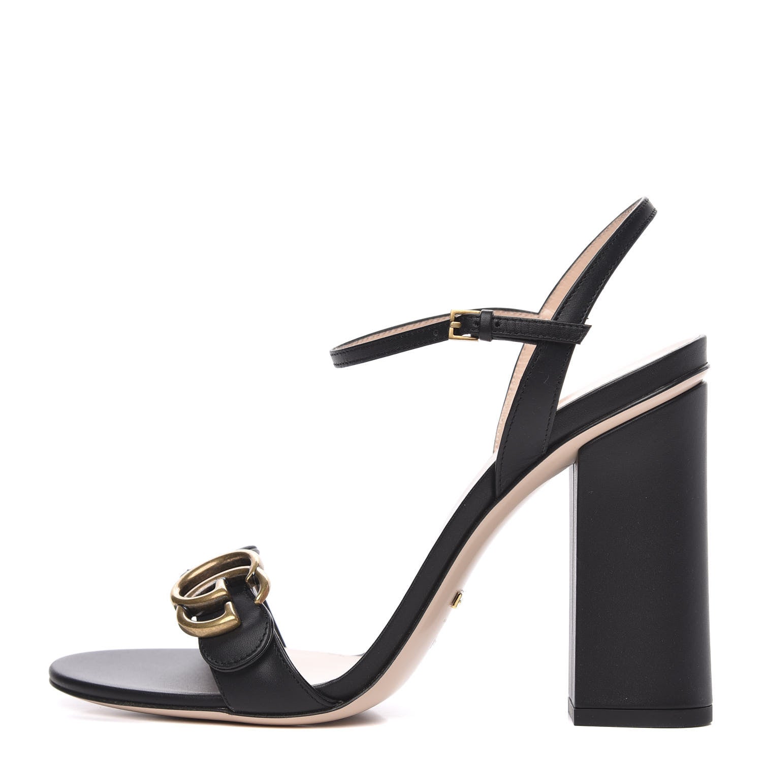 Gucci Lifford Calfskin GG Marmont Ankle Wrap 105mm Sandals 39 Black 1 of 8