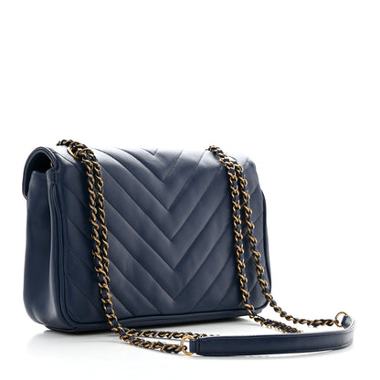 Chanel Lambskin Chevron Quilted Small Pyramid CC Flap Navy 3 of 10