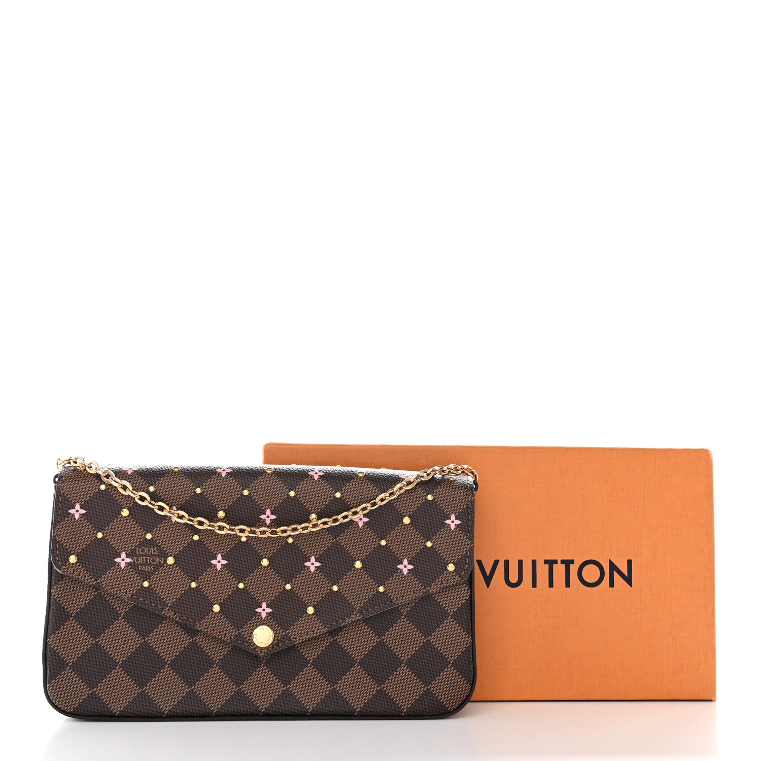 Louis Vuitton Damier Ebene Studded Pochette Felicie Chain Wallet 15 of 15