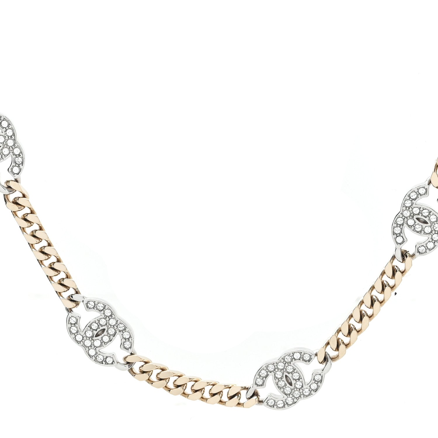Chanel Crystal Chain CC Link Choker Gold Silver 1 of 5