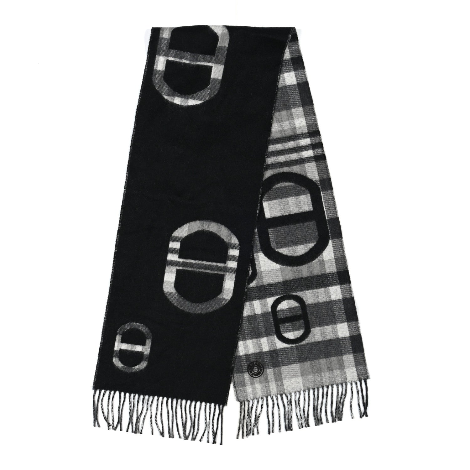 Hermes Cashmere Tartan Maillons Muffler Black Grey 2 of 4