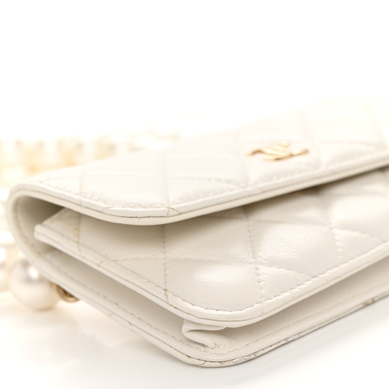 Chanel Calfskin Quilted Maxi Pearls Clutch With Chain White 10 of 13