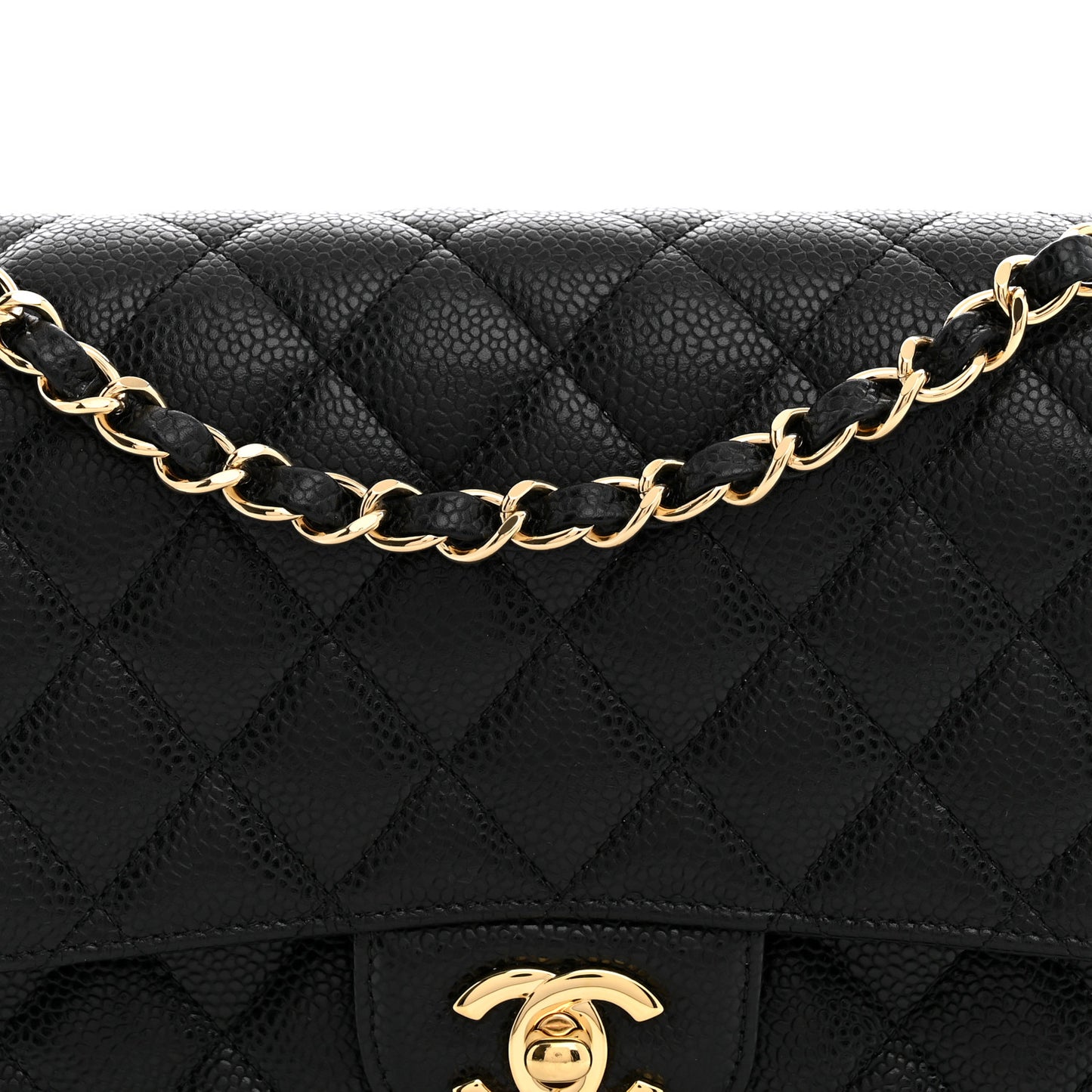 Caviar Quilted Medium Double Flap Black
