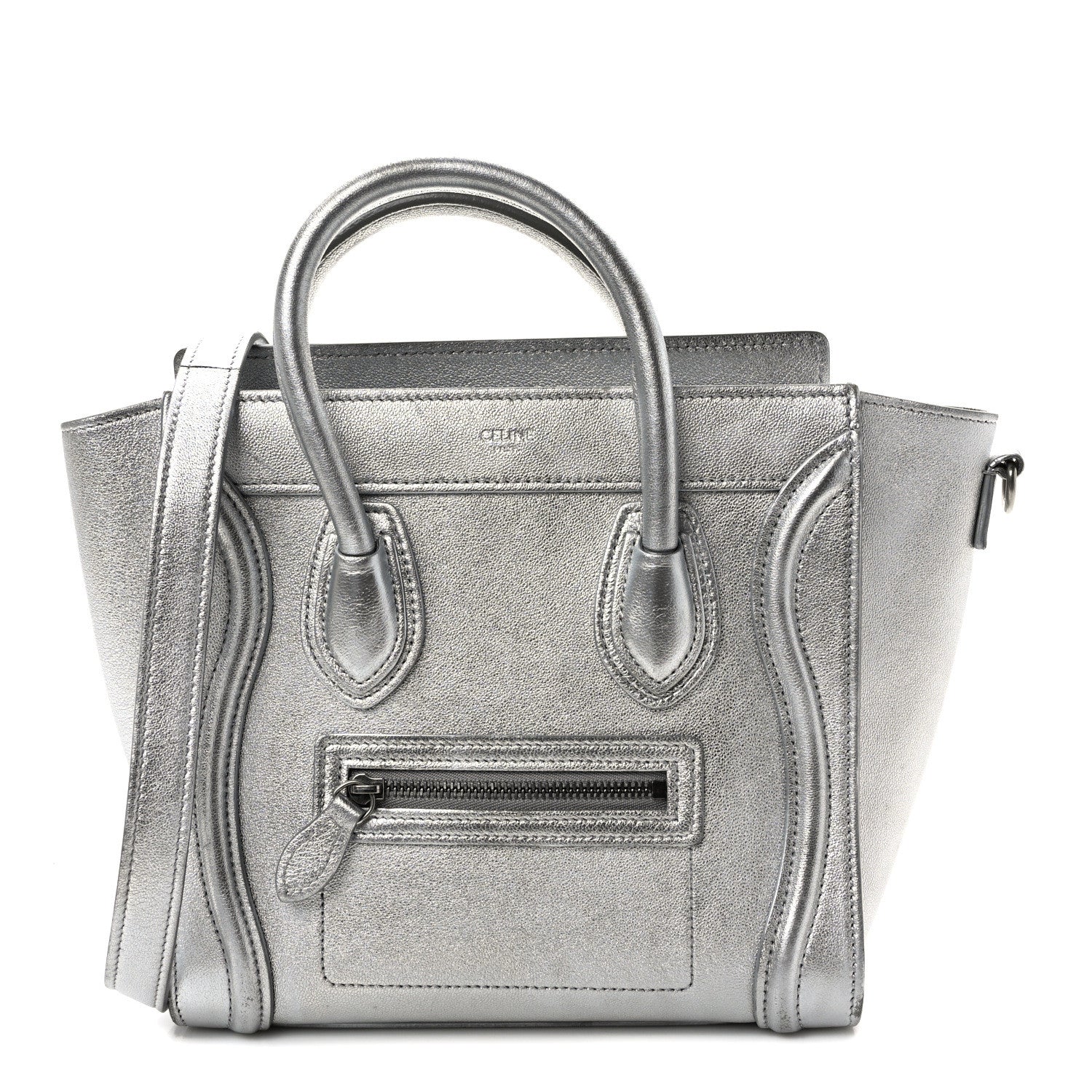 Celine Laminated Lambskin Nano Luggage Silver 1 of 11