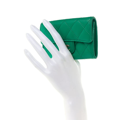 Chanel Lambskin Quilted Flap Card Holder Wallet Green 2 of 10