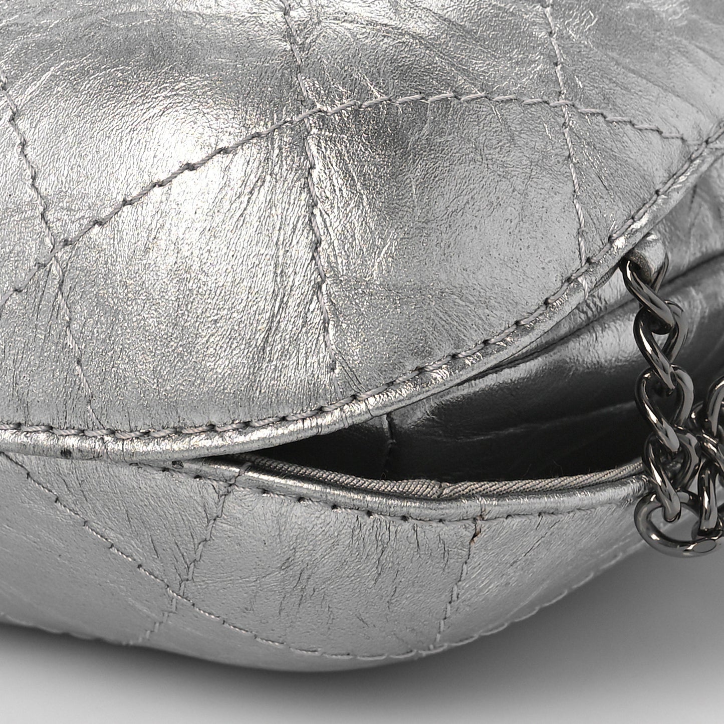 Metallic Aged Calfskin Quilted Small Gabrielle Bucket Silver